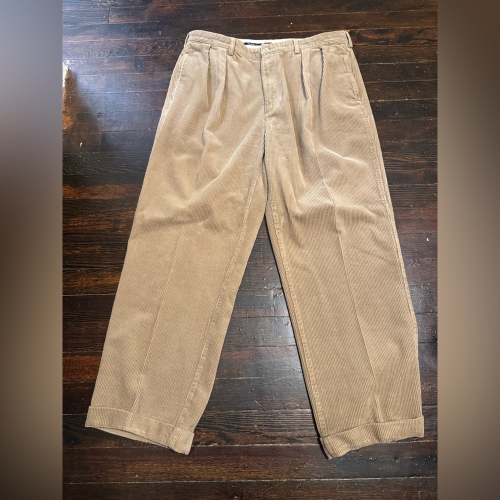 Polo Ralph Lauren Andrew Pant 38x30 Khaki Corduroy Pleated Cuffed Vintage